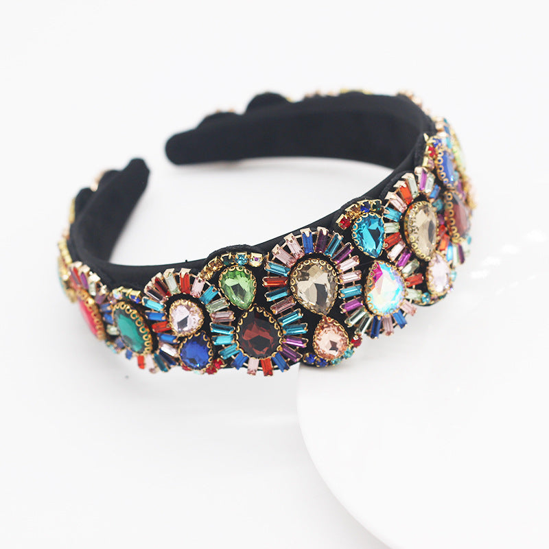 baroque style headband color rhinestone gem geometric prom catwalk hair ornament