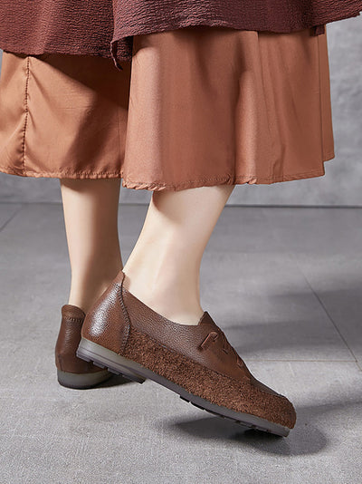 Women Vintage Leather Spliced Low Heel Shoes