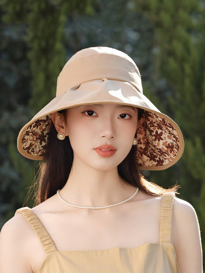 Women Summer Artsy Floral Bowknot Sunproof Hat
