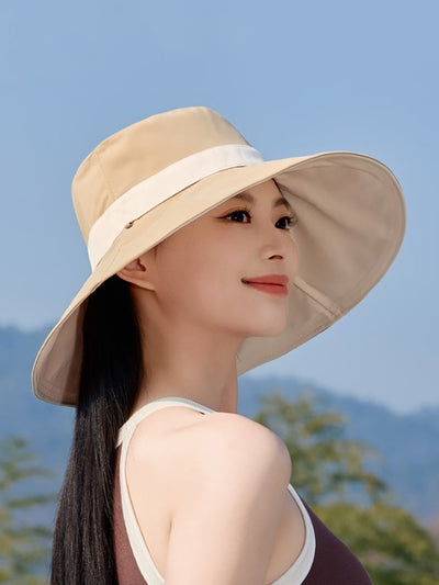 Women Summer Colorblock Large Brim Sunproof Hat