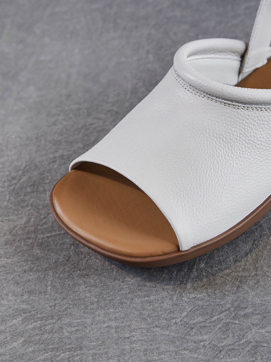 Women Summer Genuine Leather Soft Falt Sandals