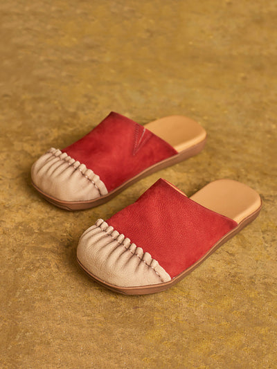 Women Casual Summer Pleated Genuine Leather Slippers