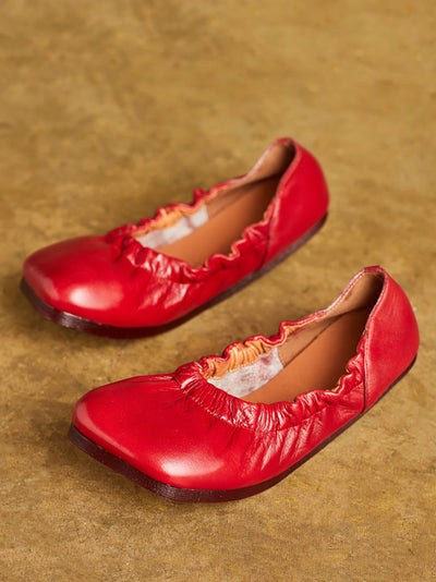 Women Summer Pure Color Soft Leather Flat Shoes