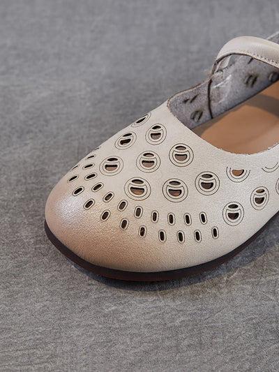 Women Summer Genuine Leather Hollow Out Low Heel Shoes