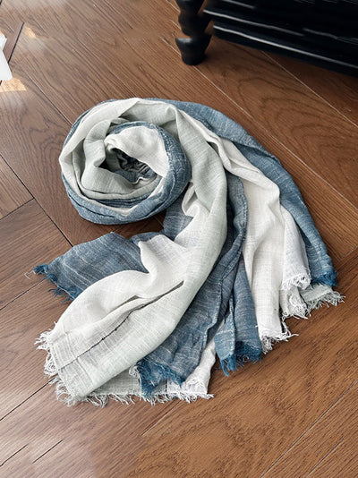 Women Summer Artsy Colorblock Cotton Tassel Scarf