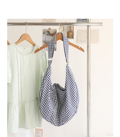 Women Casual Plaid Canvas Dumpling Shoulder Bag