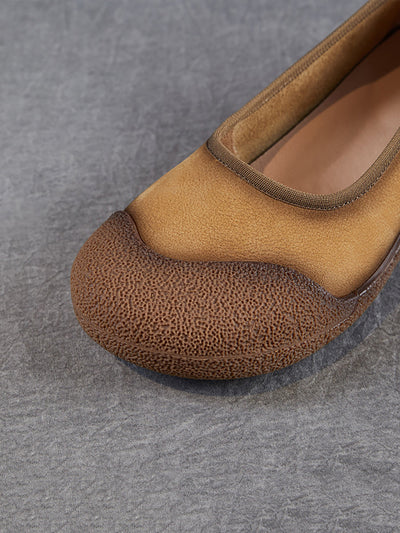 Women Summer Genuine Leather Colorblock Flat Shoes