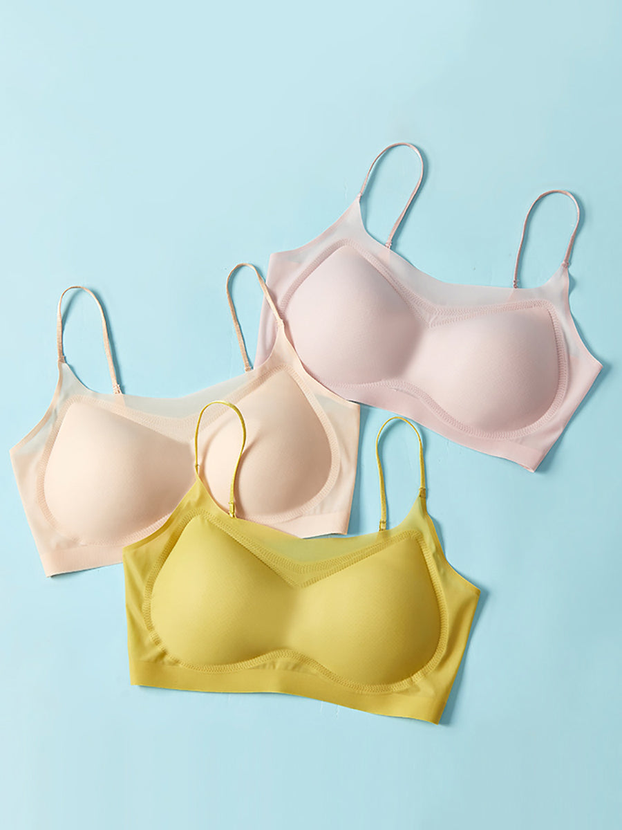 Women Summer Casual Satin Pure Color Seamless Bra