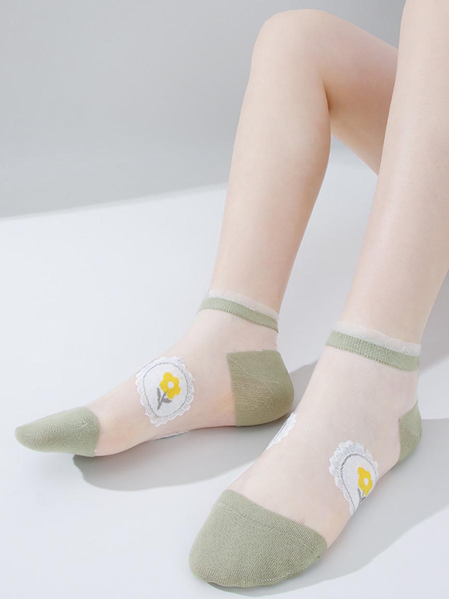 5 Pairs Women Summer Artsy Flower Short Socks