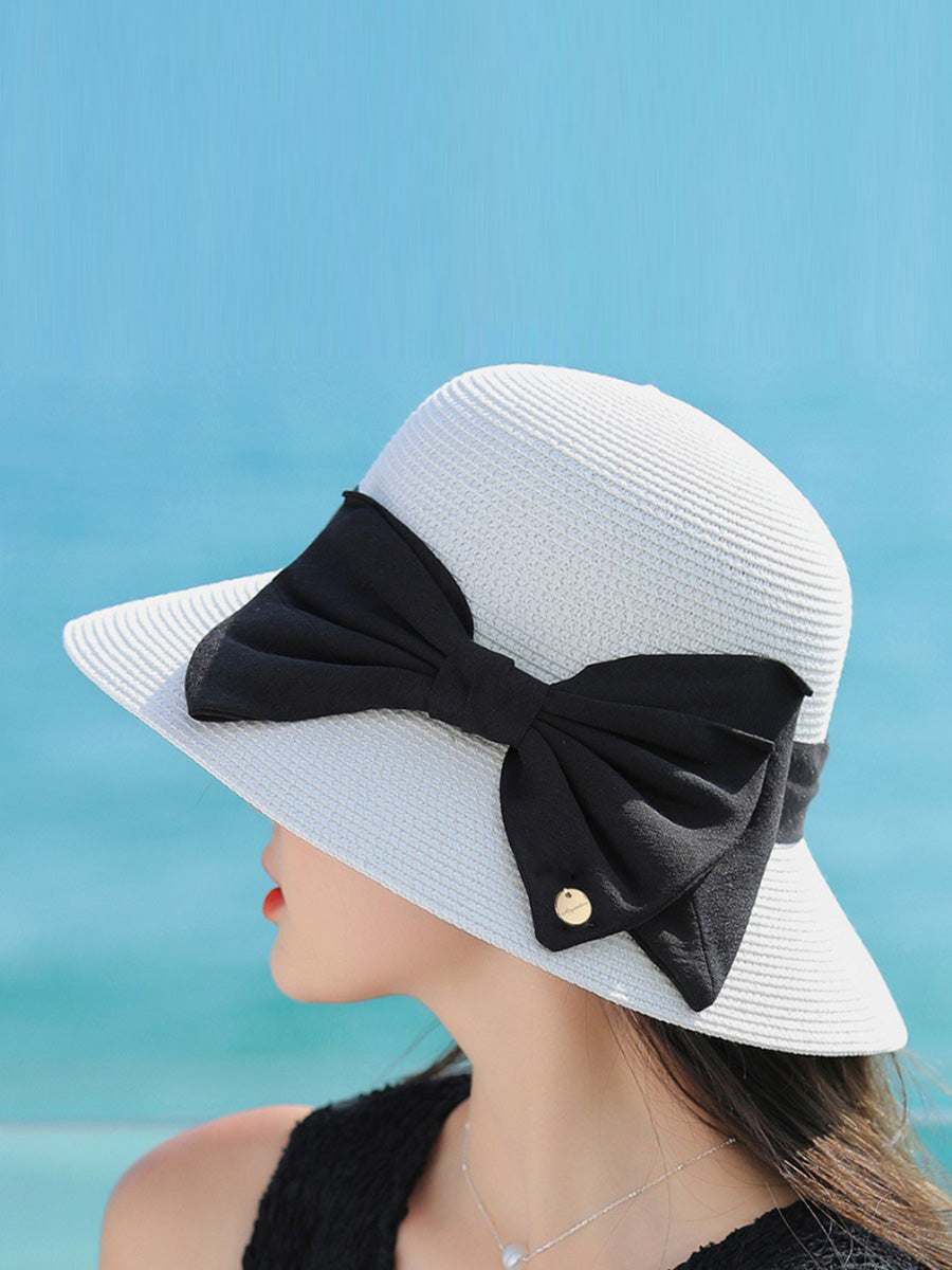 Women Elegant Bowknot Straw Sunproof Hat