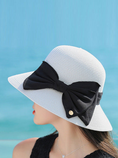 Women Elegant Bowknot Straw Sunproof Hat