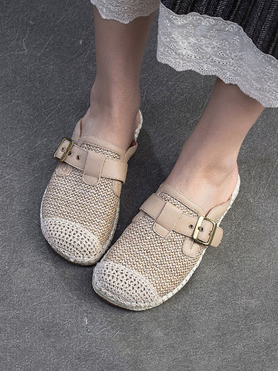 Women Summer Weave Leather Spliced Slippers