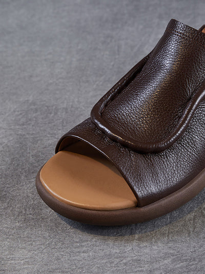 Women Summer Leather Open-Toe Flat Sandals