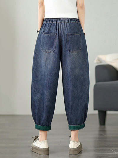 Women Casual Summer Pure Color Denim Harem Pants