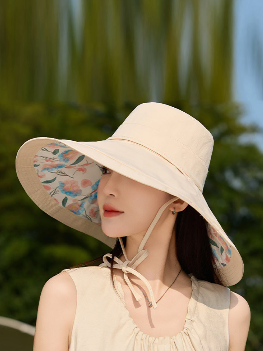 Women Summer Flower Dual-side Wearing Sunproof Hat