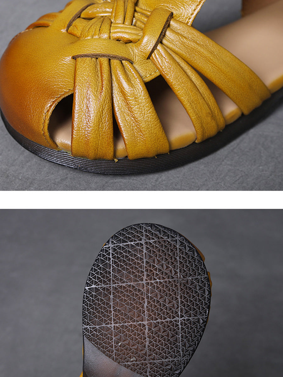 Women Casual Summer Leather Weave Low Heel Shoes