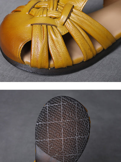 Women Casual Summer Leather Weave Low Heel Shoes