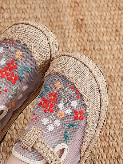 Women Ethnic Flower Embroidery Linen Shoes
