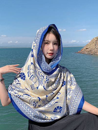 Women Ethnic Print Tassel Shawl Scarf