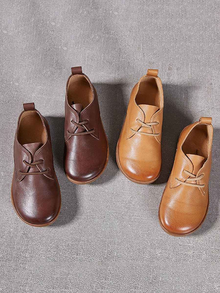 Women Summer Vintage Genuine Leather Flat Shoes