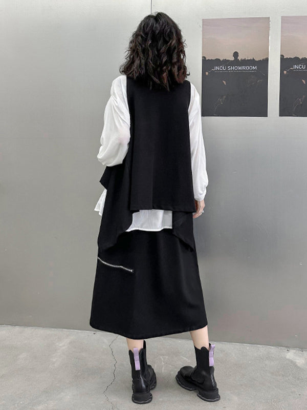 Irregularity Loose Pockets Solid Color Heaps Collar T-Shirts Vest Top