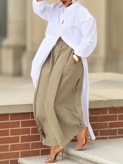 Loose Wide Leg Elasticity Solid Color Casual Pants Bottoms Trousers