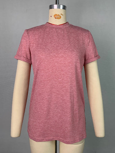 Short Sleeves Solid Color Round-Neck T-Shirts Tops