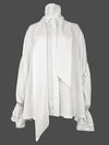 Flared Sleeves Long Sleeves Double Layered Elasticity Solid Color Tied V-Neck Blouses&Shirts Tops