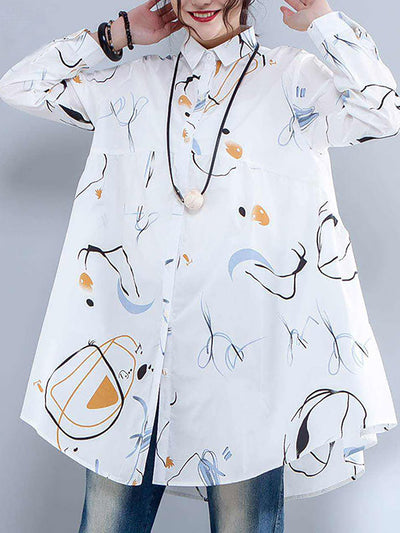 Plus Size Printed Single Breasted Polo Collar Shirt