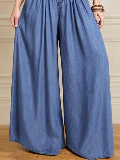 Loose Wide Leg Buttoned Solid Color Zipper Jean Pants Bottoms Trousers