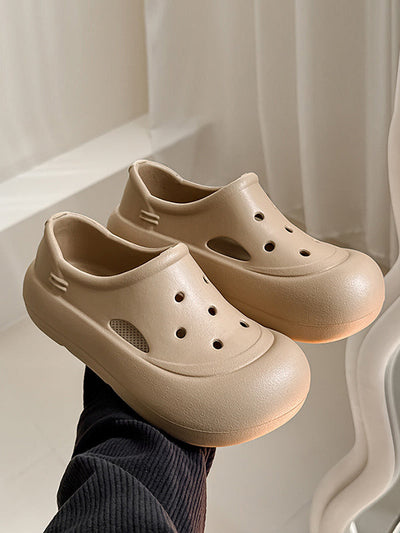 Hollow Round Cut Solid Color Crocs Platform Shoes Sandals