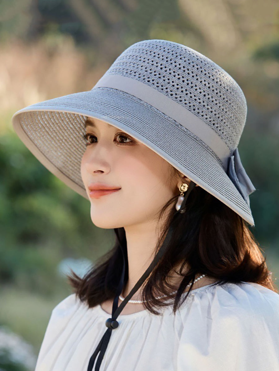 Women Summer Bowknot Straw Weave Sunproof Hat