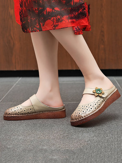 Women Summer Vintage Genuine Leather Sandals