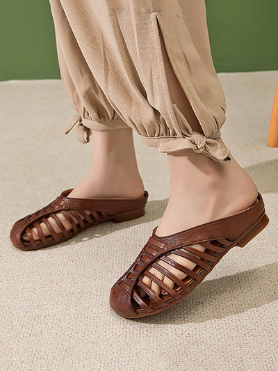 Women Casual Summer Leather Spliced Slippers