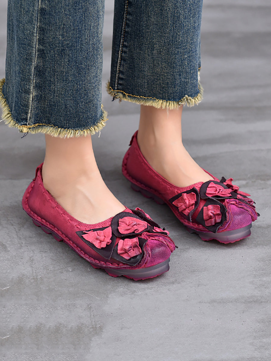 Women Ethnic Colorblock Flower Leather Shoes