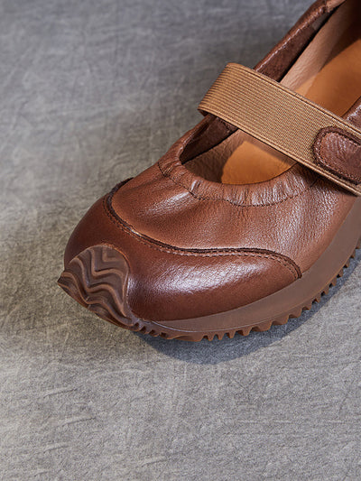 Women Summer Retro Solid Leather Platform Shoes