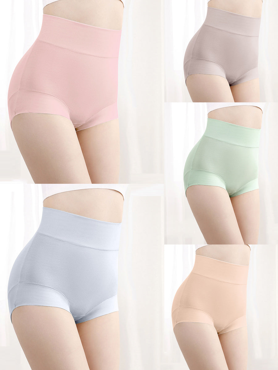 5 Pieces Summer Women Pure Color High Waist Underwear