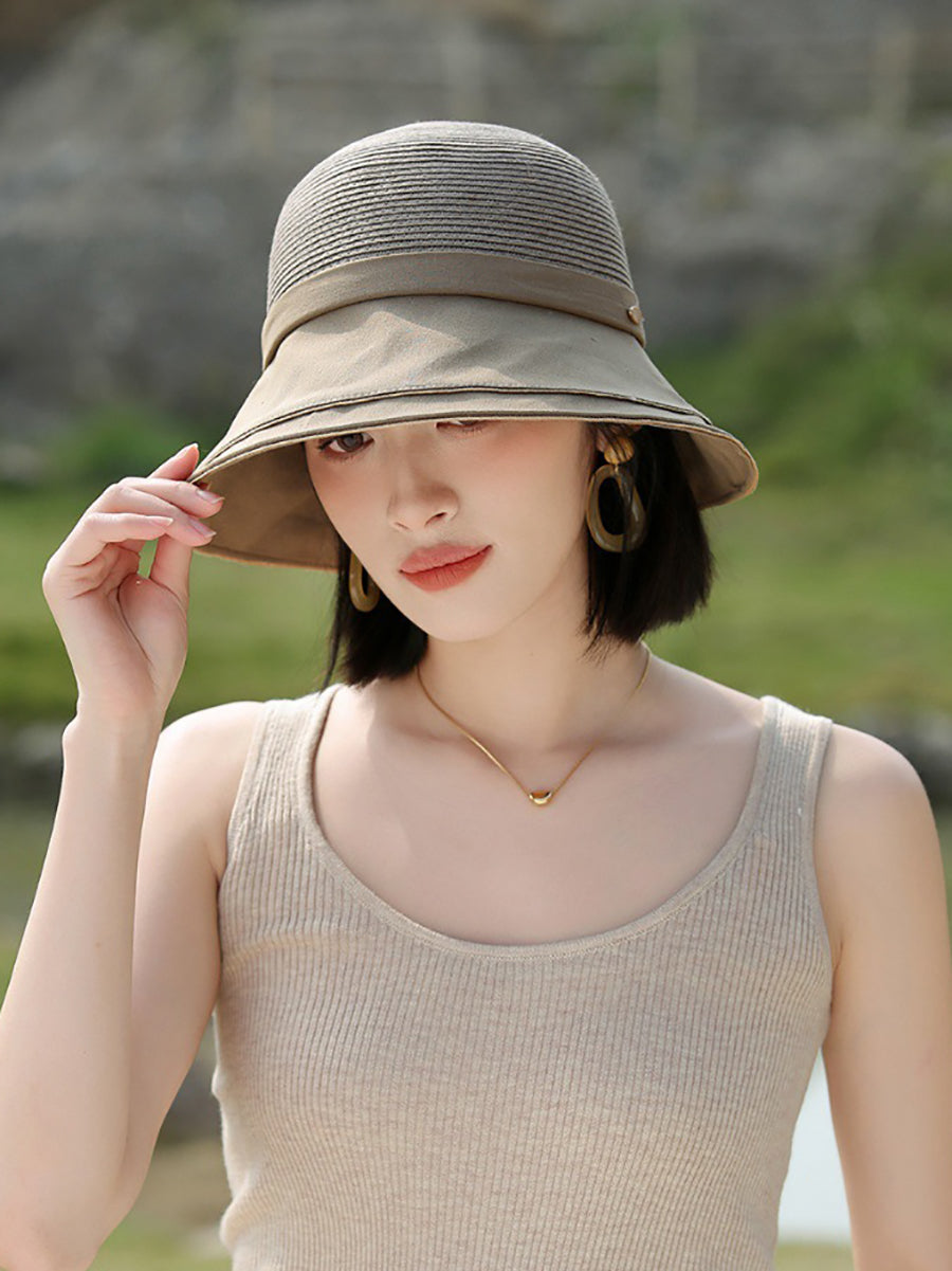 Women Casual Summer Straw Spliced Sunproof Hat