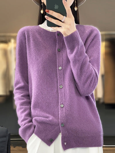 Women Autumn Wool O-Neck Cardigan Knit Sweater