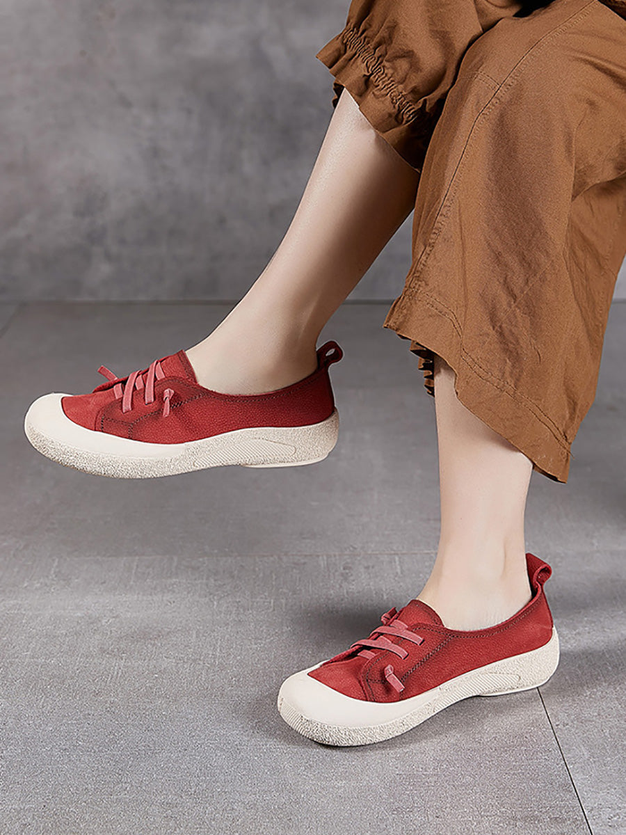 Women Casual Summer Genuine Leather Flat Shoes