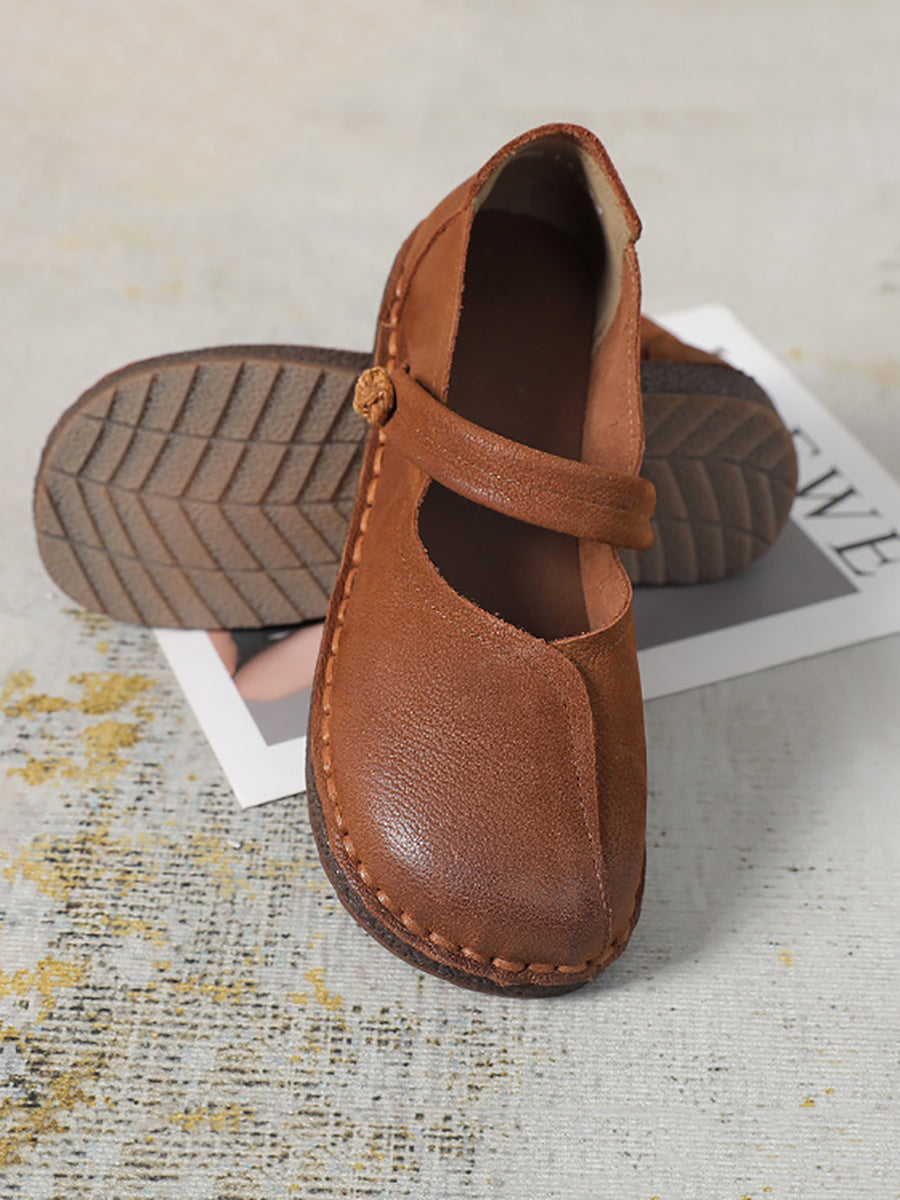 Women Vintage Leather Spliced Low Heel Flat Shoes