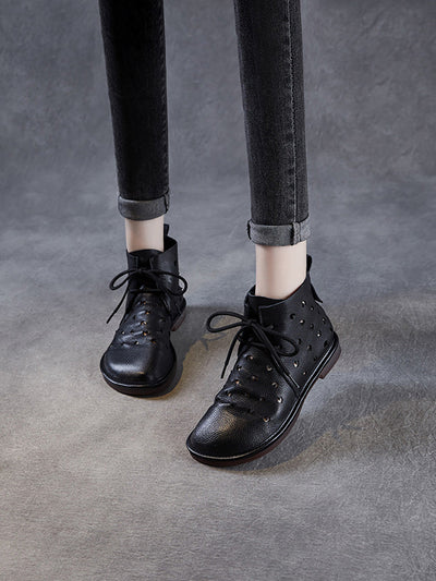 Women Summer Genuine Leather Hollow Out Ankle Boots