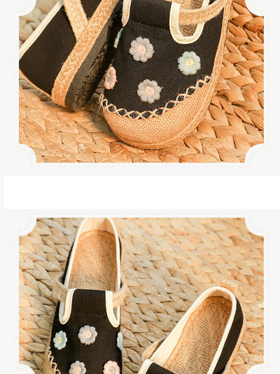 Women Artsy Summer Flower Embroidery Linen Shoes