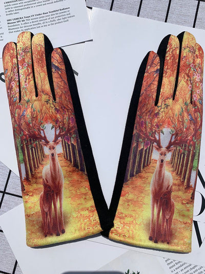 Women Fashion Print Warm Outdoor Gloves
