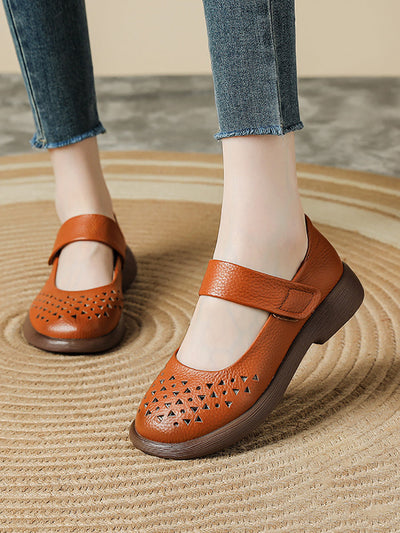 Women Vintage Summer Leather Hollow Out Platfrom Shoes