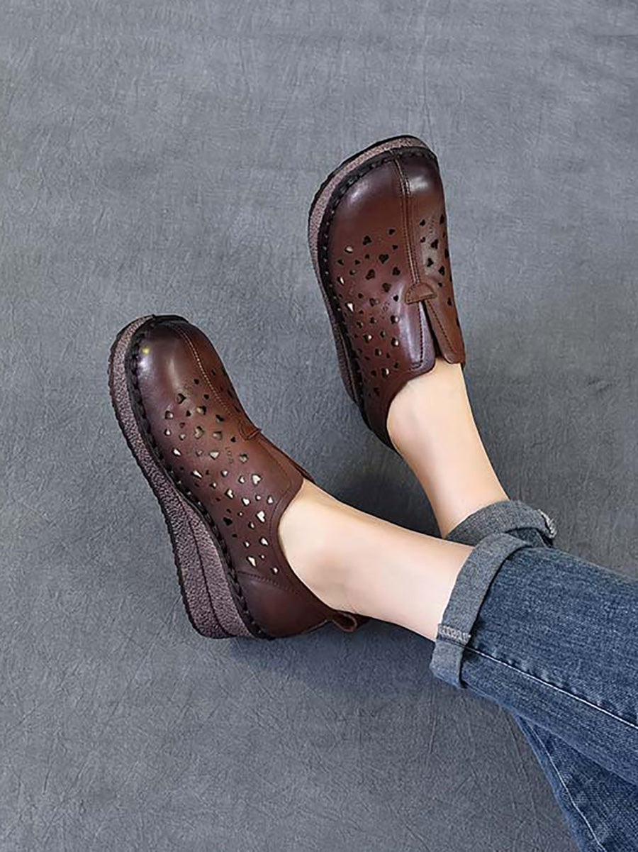 Women Summer Hollow Out Leather Platform Shoes