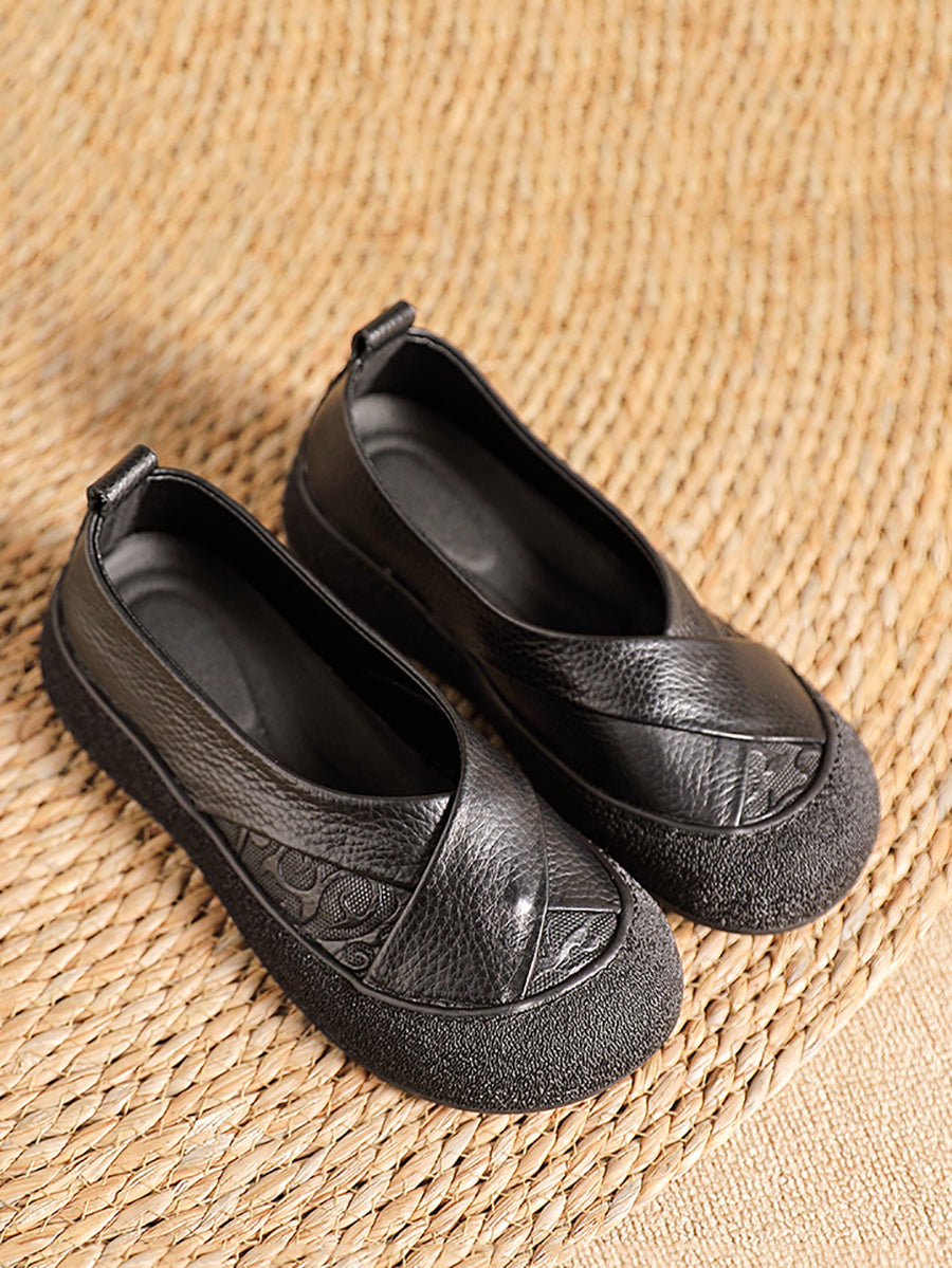 Women Summer Genuine Leather Spliced Flat Shoes