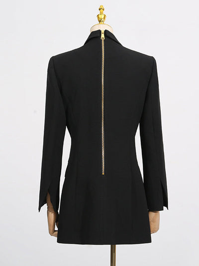 Long Sleeves Loose Buttoned Pockets Solid Color Notched Collar Blazer Outerwear