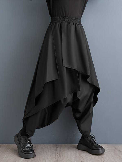 High Waisted Loose Asymmetric Elasticity Layered Solid Color Culotte