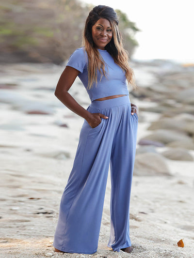 Simple Solid Color T-Shirt & Pants Two Pieces Set